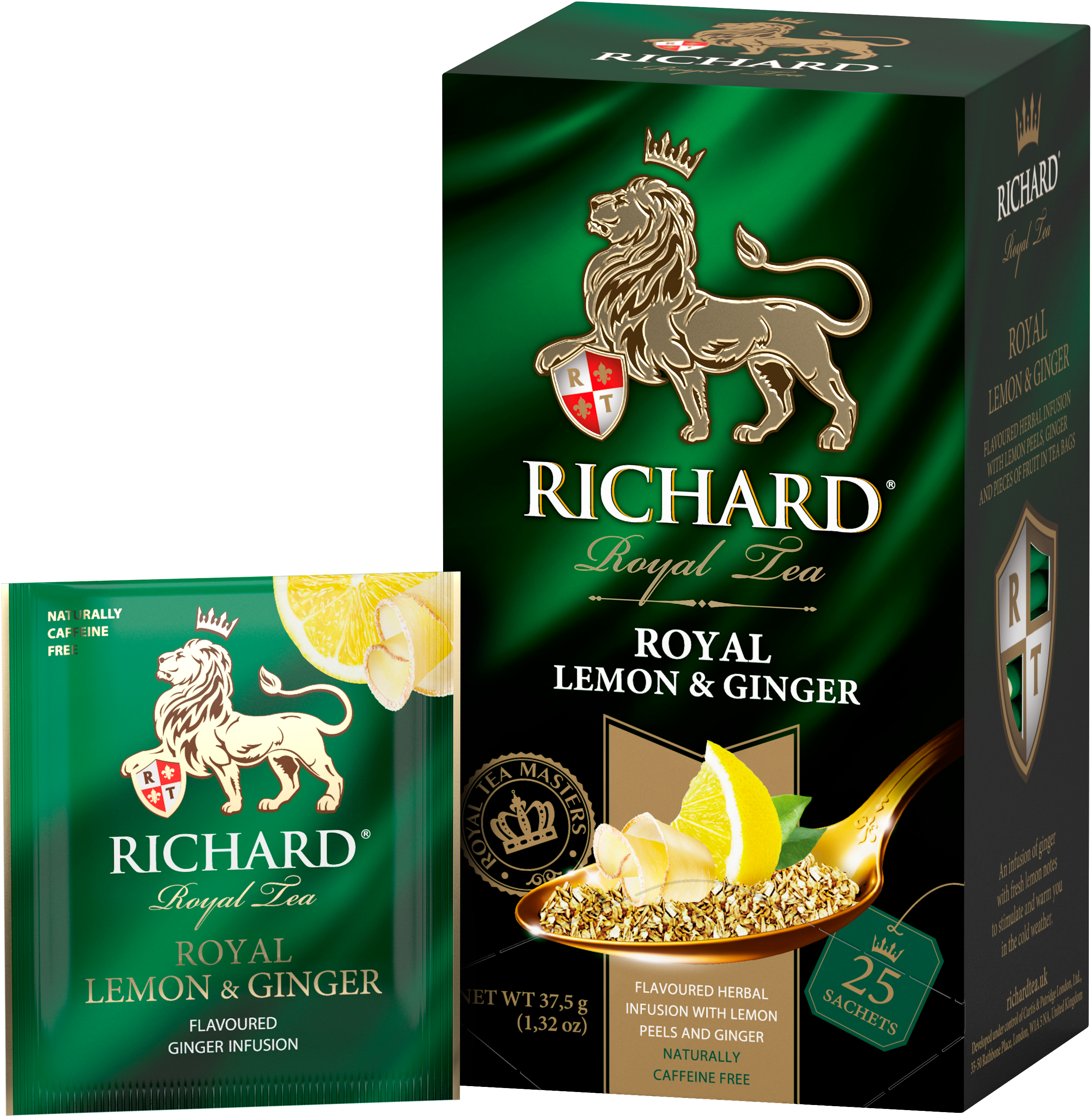 Royal Lemon & Ginger, roheline tee sidruni ja ingveriga, teekotid 25x2g. - Richard Tea Estonia